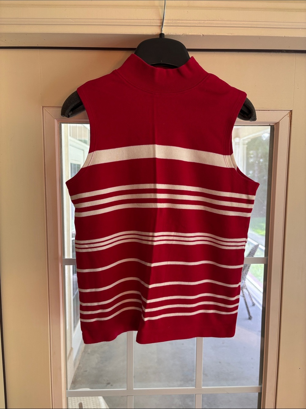 Charter Club Sleeveless Red & White Striped Mock Neck Top - Women